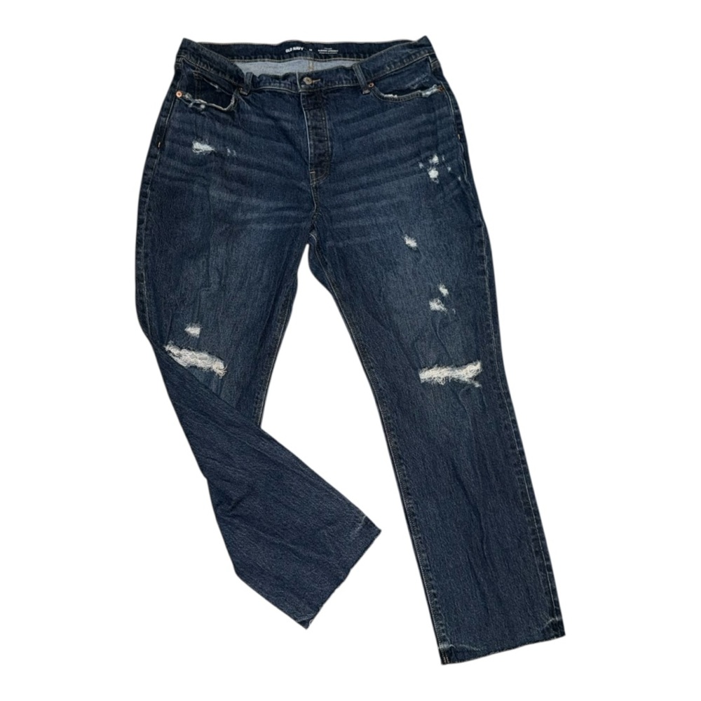 Old Navy NWOT High Rise Slouchy Straight Jeans 14 Distressed Cut Off Fringed Hem